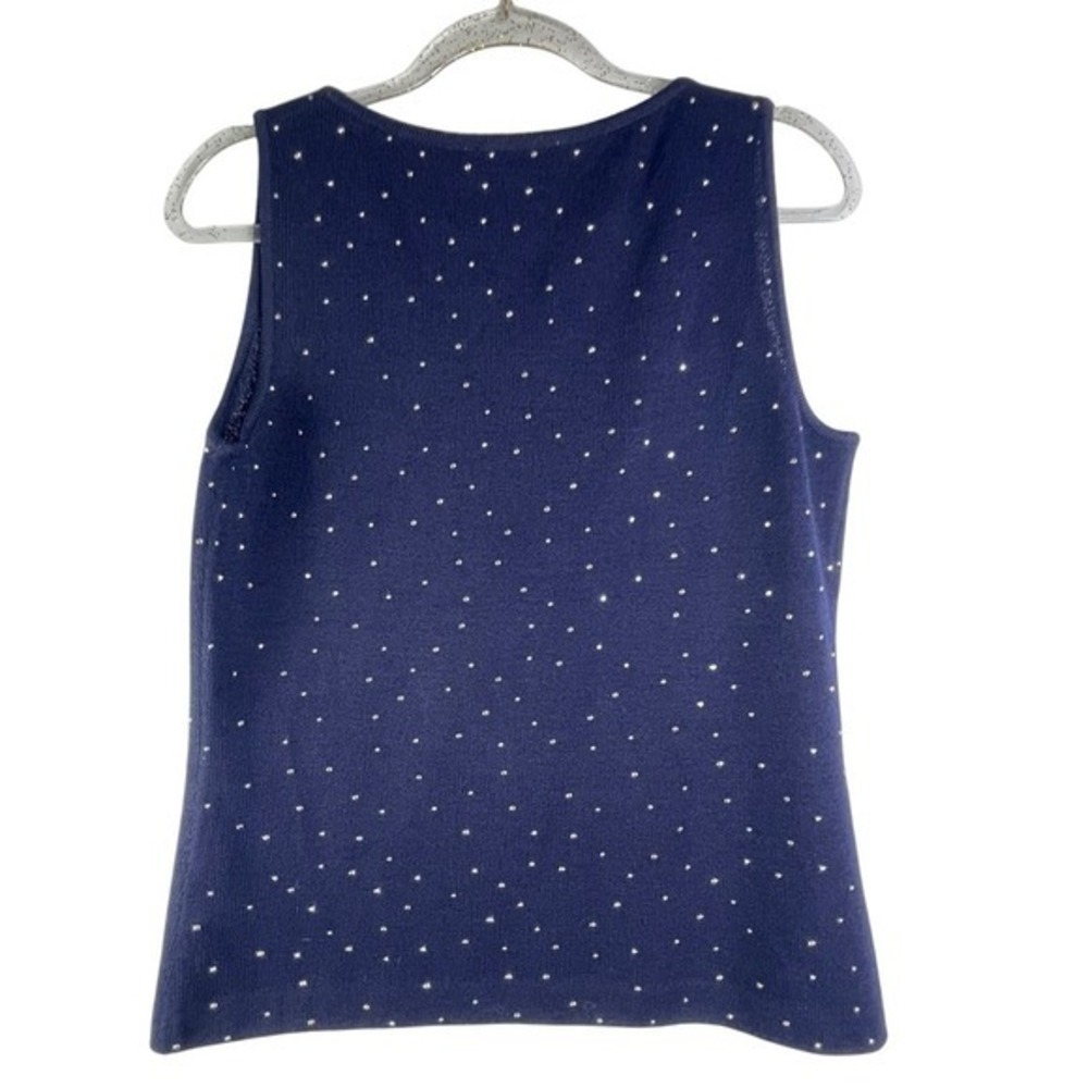 St. John Wool Blend Knit Shell Navy Silver Rhinestone Evening Top Quiet Luxury M - Picture 3 of 11